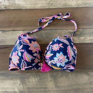 Shade & Shore Women’s Shore Light Lift Ruffle Bikini Top, Indigo Floral 34DD
